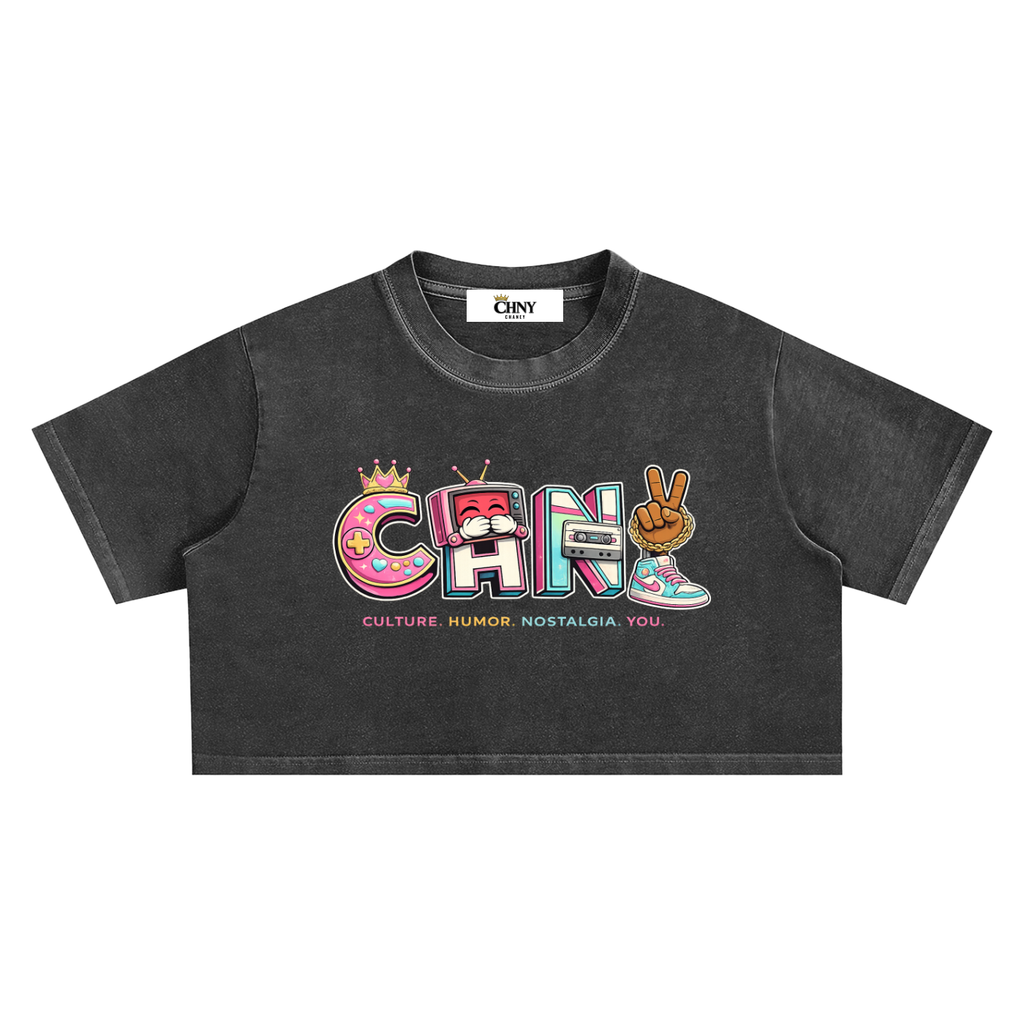 CHNYID,croptee,graphictee,washedfinish,cotton,retrographic,nostalgia,womens,shortsleeve