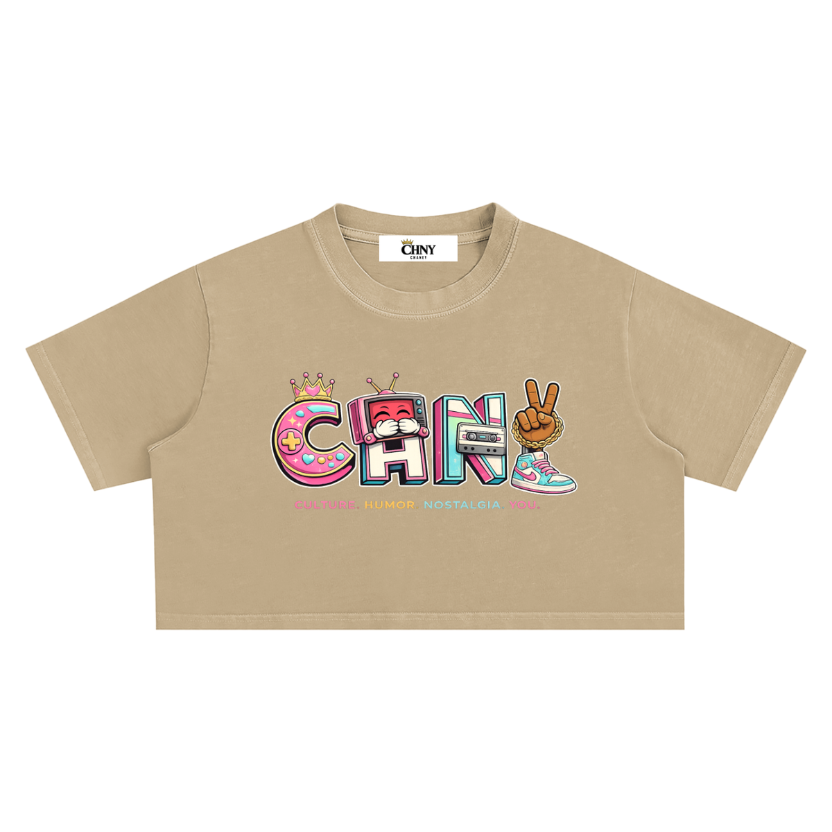 CHNYID,croptee,graphictee,washedfinish,cotton,retrographic,nostalgia,womens,shortsleeve