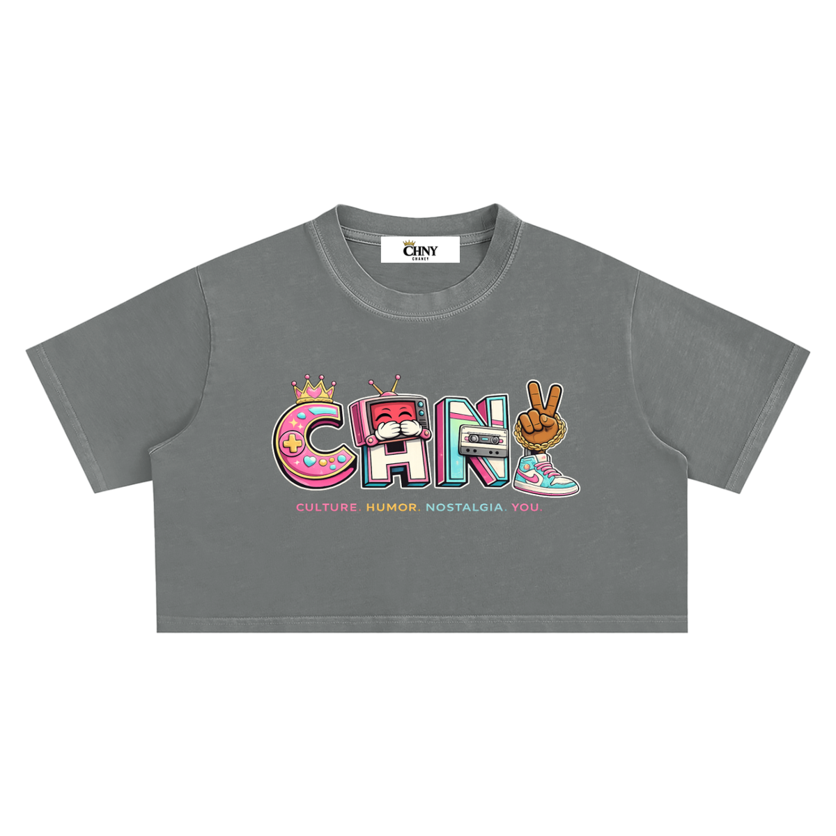 CHNYID,croptee,graphictee,washedfinish,cotton,retrographic,nostalgia,womens,shortsleeve