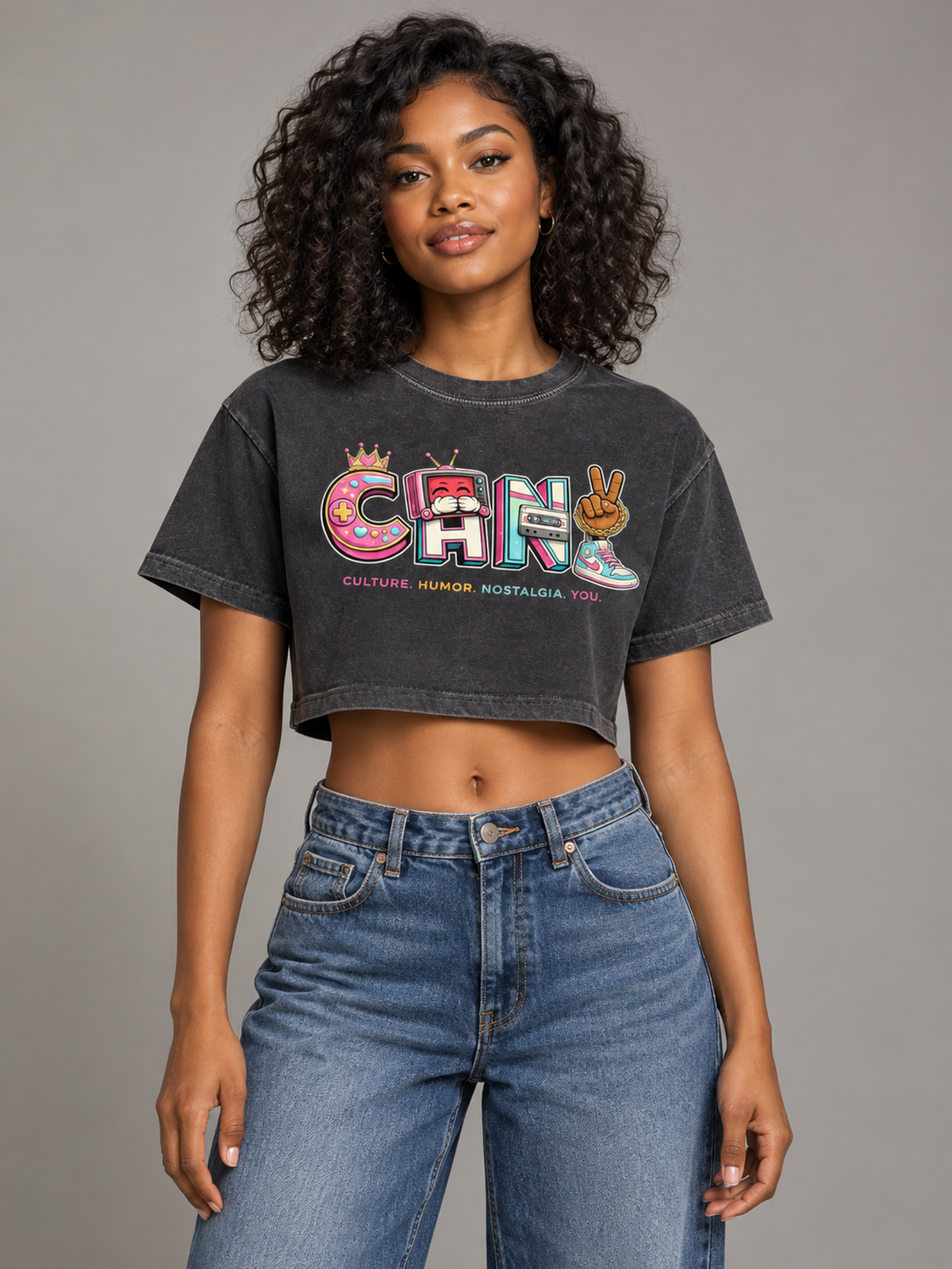 CHNYID,croptee,graphictee,washedfinish,cotton,retrographic,nostalgia,womens,shortsleeve