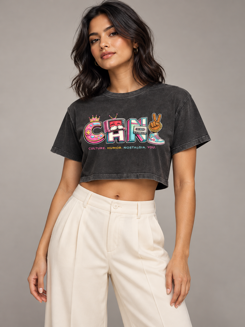 CHNYID,croptee,graphictee,washedfinish,cotton,retrographic,nostalgia,womens,shortsleeve
